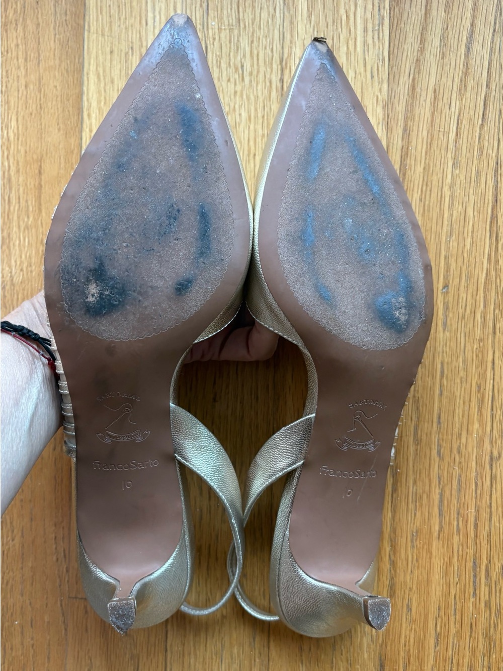 Franco Sarto Champagne Metallic Slingback Kitten Heels Size 10 $148 - Picture 5 of 8